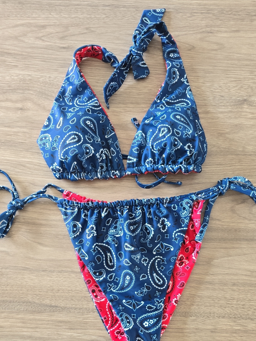 Source Unknown Blue & Red Paisley Halter Bikini Sm Top/ Med Bottom